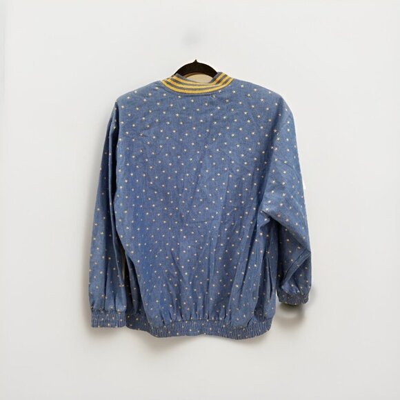 Gepetto Vtg Blue/Gold Stars Pattern Top, Size Lg, Pants & Jacket Women's 3Pc Set - Picture 5 of 9